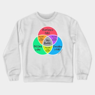 Venn Diagram Hey Buddy Starting a fight Petting a dog Consoling a child Crewneck Sweatshirt